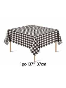 1/6/12PCS-137*274cm Black And White Plastic Checkered Tablecloth, Decorative Disposable Black Plaid Tablecloth, Suitable For Picnic, Farm, Birthday, Wedding Rectangular Table, Party Tablecloth - Black - View 16