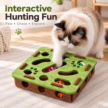 AOSHA Interactive Cat Puzzle Maze Toy With 3 Bell Balls, Felt Hunting & Pawing Enrichment Toy For Indoor Cats, Multi-Hole Boredom Relief Self-Play Toy For Kittens & Adult Cats - View 2