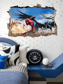 Disney 1pc Spider-Man Wall Sticker, Superhero Wall Decal, Cartoon Character 3D Wall Mural, Removable PVC Wall Decor, Suitable For Boys Bedroom, Game Room, Living Room And Home Decoration - View 5
