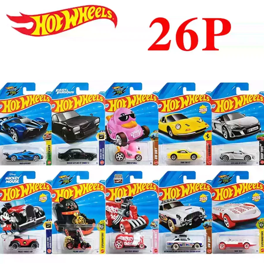Mattel Hot Wheels 2026-P Feline Lucky Model Mobil Diecast Paduan Logam Skala 1:64, Model Mobil Sport Klasik, RX-7, Skyline, Dino dan Lainnya, Tersedia Berbagai Gaya, Koleksi untuk Usia 14+ - 26 P batch - View 1