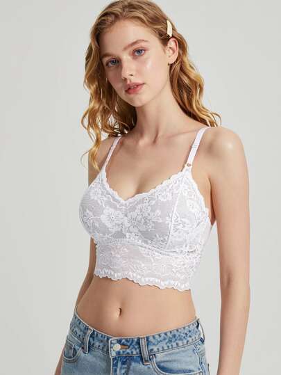 Aesletic Women's Bra Top, Removable Padded, Wireless Bra, Solid Color Camisole, Lace Bra, Breathable Blouse, Sports Bra
