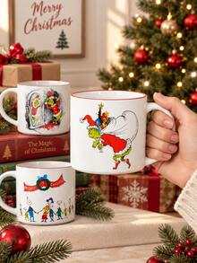 The Grinch The Christmas Ceramic Rinse Cup With Handle, Cartoon Character Print Mouthwash Cup And Toothbrush Holder, Bathroom Vanity Sink Countertop Accessory For Daily Use, Festive Holiday Decor And Christmas Gift - Multi-color - View 7