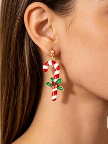 Christmas Candy Cane Earrings, Fashion Alloy Enamel Candy Cane Earrings, Christmas Gift Earrings - Style 3 - View 5