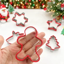 3pcs Red Edge Christmas Cookie Cutter Set, Stainless Steel Cookie Cutters, Suitable For Making Various Shapes Of Cookies, Christmas Tree, Snowflake, Gingerbread Man, Kitchen Baking DIY, Christmas Party Decoration - View 6