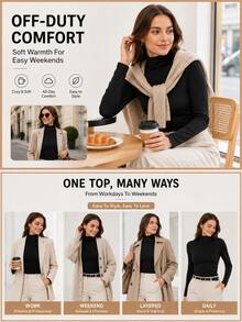 Women's Warm Base Layer Top, Solid Color Crew Neck Long Sleeve Shirt, Soft Elastic Slim Fit Second Skin Basic T-Shirt, Lightweight Outerwear Blouse, Autumn - Black - View 10