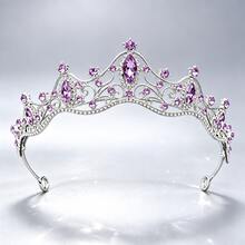 1 pieza Corona de Reina y Tiara de Princesa, Adecuada para Mujeres y Niñas, Diadema de Cristal, Adecuada para Novia Princesa, Para Boda y Fiesta. - 4225 Plata Púrpura - Ver 3