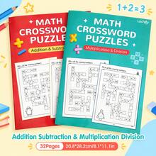 Lachilly Children's Math Crossword Puzzle Workbook, Addition Subtraction Multiplication Division Operation Practice Book, Children's Education STEM Learning Toy - Multicolor - View 2