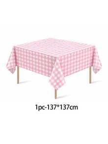 1/6/12PCS-137*274cm Pink And White Plastic Checkered Tablecloth, Decorative Disposable Yellow Plaid Tablecloth, Suitable For Picnic, Farm, Birthday, Wedding Rectangular Tablecloth, Party Tablecloth - Pink - View 13