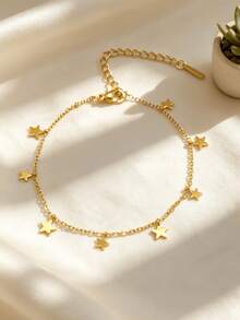 Women's Fashion Gold Stainless Steel Bracelet, Diamond/Sun/Star/Leaf/Heart-Shaped Multiple Mini Pendant Chain, Delicate Stackable Wrist Accessory, Suitable For Daily Wear, Party Occasions And Gift Giving - Gold - View 5