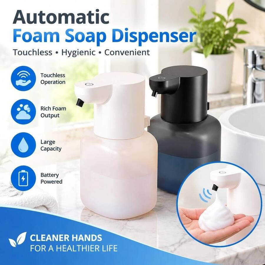 DONASIRA 1pc 500ml Large Capacity Touchless No-Press 4-Level Adjustable Foam & Liquid Dispensing Amount Electric Smart Infrared Automatic Soap Dispenser Portable Hand Soap Bottle For Kitchen And Bathroom
