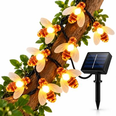Pisca Pisca de Abelha Solar 5 Metros 20 LEDs 8 Modos Cordão Jardim Decoração