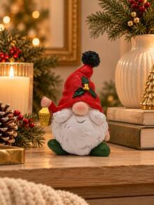 1pc Cute Christmas Gnome Figurines, Red Hat Gnome Holiday Decorations With Gold Tree Lantern Gift Box, Xmas Tabletop Decor For Home, Mantel, Shelf, Desk, Fireplace, Christmas Gift - A - View 6