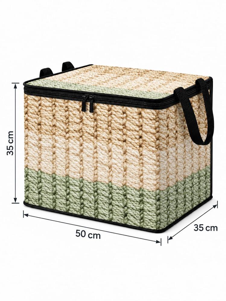 2D Flat Woven Texture Print Foldable Storage Box With Lid And Sturdy Zipper, Large Capacity Household Storage Basket, Suitable For Moving, Seasonal Clothing Change, Living Room And Garage Shelf Storage - Multicolor - View 16