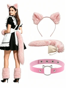 2pcs Women's Fox Tail Costume Set, Cute Polyester Faux Fur Tail, Realistic Plush Texture, Suitable For Cosplay, Party And Theme Events, Theme Event Accessories, Fun Design, Durable Headband, Halloween Fox Tail Costume - Multicolor - View 6
