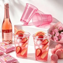 Pink Rim Beverage Cups, Fashionable Drinkware, Suitable For Iced Drinks, Juices, Lemonades And Cocktails, Ideal For Garden Parties, Backyard Gatherings, Wedding Receptions, Summer BBQs, Pool Parties And Picnic Table Decor. - View 1