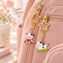 1/4pcs Cute Cow Keychain, Star-Shaped Buckle Design, Colorful Bag Pendant Charm, Suitable For Handbags, Backpacks, Keys And Zipper Decoration, Christmas Holiday Small Gift - Quantity - View 5