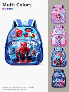 Disney Frozen Anna, Avengers, Stitch, Spider-Man Theme Backpack, Multi-Color Cartoon Superhero, Princess And Alien Pattern Student School Bag, Lightweight Durable Large Capacity Daily Backpack, Suitable For Teens And Adults, Casual Cartoon Style, With Front Pocket, For School, Commute And Daily Travel, Cute 3D Cartoon Pattern, Multiple Designs Available - Multicolor - View 4