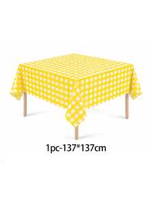 1/6/12PCS-137*274cm Yellow And White Plastic Checkered Tablecloth, Decorative Disposable Yellow Plaid Tablecloth, Suitable For Picnic, Farm, Birthday, Wedding Rectangular Tablecloth, Party Tablecloth - Yellow - View 14
