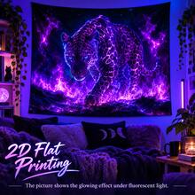 2D Flat Black Leopard Print Tapestry, Pattern Of Black Leopard Print, Flames, Starry Sky And Rocks, Glows Under Fluorescent Light, Suitable For Wall Decoration, Bedroom Background Decoration Or Party Decoration. - Multicolor - View 9