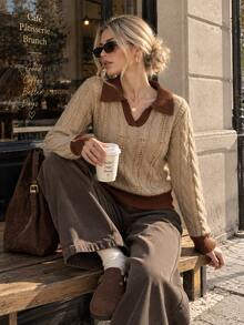 Women's Stylish Knitted Pullover Sweater With Long Sleeves, Perfect For Autumn And Winter Casual Wear - Brown - View 2