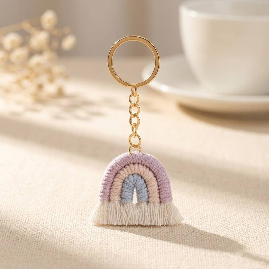 10pcs Keychain, Cute Soft Girl Style Handmade Woven Pendant, Summer Vacation Gift, Macaron Color Bohemian Rainbow Fashion Bag Charm, Suitable For Keys, Backpacks And Handbags - Mauve Purple - View 1