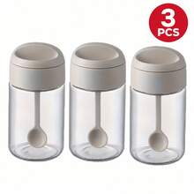 8/6/5/3/1pc Clear Seasoning Jars With Spoons And Gray Lids, Kitchen Spice Containers For Salt, Sugar, Pepper And Condiments, Countertop Storage Set - Multicolor - View 15