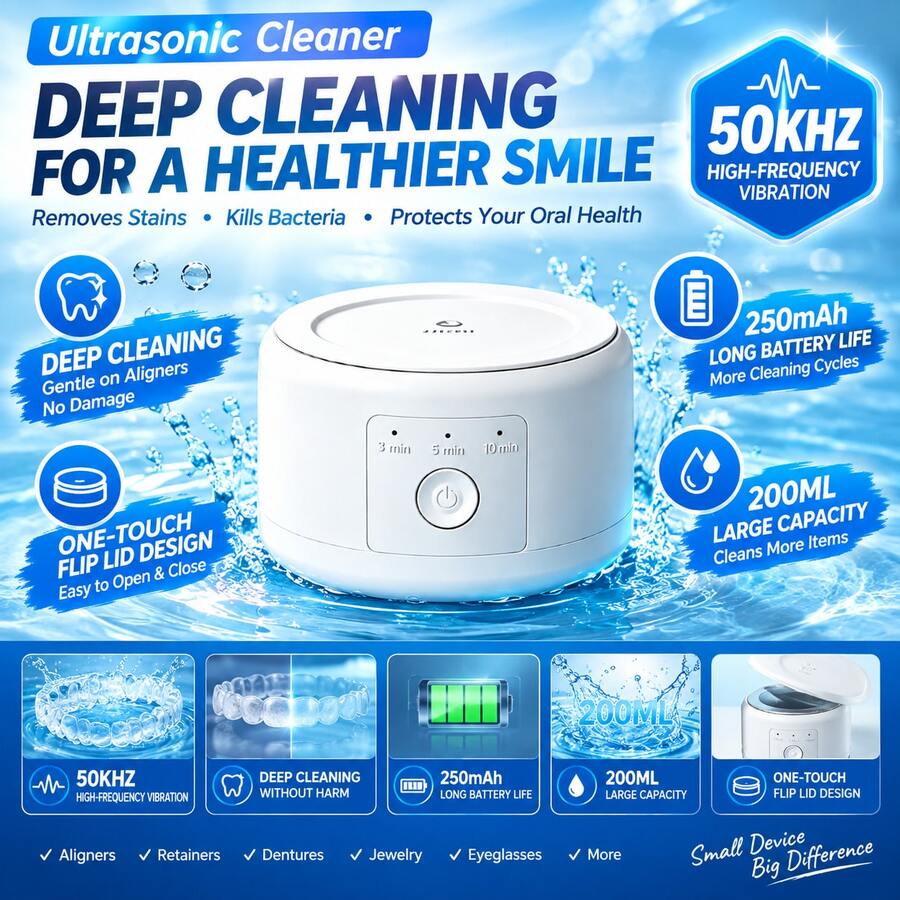 1件 50Hz 超音波牙齒清潔器,3種模式附數位計時器,適用於清潔假牙、夜間護牙套、牙套、牙刷、珠寶等 - 牙齒清潔器 - 查看 1