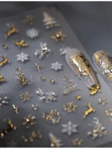 1片水晶鑽 3D 白色花朵美甲貼紙，雪花珍珠鏈浮雕美甲飾品貼，優雅白色花朵美甲裝飾 - 金色 - 查看 3