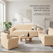 3-Piece Jacquard Sofa Cover Set, Elastic Sofa Covers, Machine Washable, Suitable For All Seasons - Beige - View 2