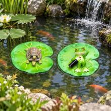 1pc Floating Lotus Leaf Pond Decor, Resin Frog Turtle Figurine, Water Floating Statue For Pool Fish Tank - A - View 2