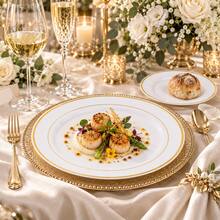 50/25/20/10pcs Premium White Double Gold Rim Dessert Plate Set, 10.25 Inch And 7.5 Inch Elegant Dinner Plates With Gold Border, Suitable For Weddings, Birthdays, Picnics, Barbecues, Parties, Halloween, Christmas And Other Occasions - White - View 11