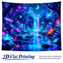 2D Flat Pattern, Single Piece, Forest Waterfall Tapestry, Dreamy Forest Waterfall, Dragonfly, Crescent Moon, Stream, Glowing Flower Pattern, Glows Under Fluorescent Light, Wall Decor, Hanging Fabric, Bedroom Backdrop, Party Decoration - Multicolor - View 4