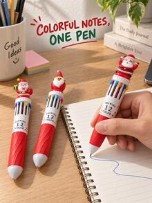 4pcs Christmas Theme 12-Color Ballpoint Pens With Santa Claus, Reindeer And Other Designs, Suitable For Students' Daily Writing, Party Gifts, Note-Taking, And As Christmas Gifts For Children From Parents - Multicolor - View 8
