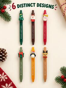 12Pcs Christmas Theme Cartoon 3D Shaped Retractable Neutral Pen Set (Includes 6 Pens And 6 Refills), Suitable For Student Learning, Office Work, Christmas Stocking Fillers, Christmas Party Gifts, New Year Gifts - Multicolor - View 7