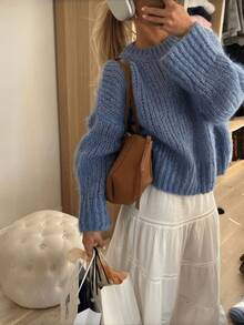 Women's Autumn/Winter Premium Lazy Soft Loose Knit Sweater - Dusty Blue - View 1