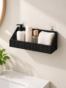 1pc Bathroom Storage Rack Decorative Storage Shelf Woven Bamboo Hanging Storage Basket Bathroom Accessories Kitchen Storage Wall-Mounted Toiletries Storage Basket - Multicolor - View 7