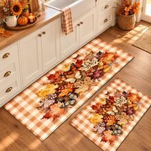 2D Colorful Multiple Maple Leaf Pattern Printed Long Runner Rug Series, Indoor Entrance Mat, Bedroom Bedside Mat, Kitchen Runner Mat, Suitable For Living Room, Laundry Room, Bathroom - Multicolor - View 2