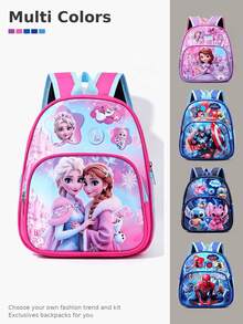 Disney Frozen Anna, Avengers, Stitch, Spider-Man Theme Backpack, Multi-Color Cartoon Superhero, Princess And Alien Pattern Student School Bag, Lightweight Durable Large Capacity Daily Backpack, Suitable For Teens And Adults, Casual Cartoon Style, With Front Pocket, For School, Commute And Daily Travel, Cute 3D Cartoon Pattern, Multiple Designs Available - Multicolor - View 1