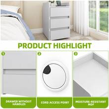 Yitahome Bedside Table With 3 Drawers, Nightstand End Table, Water-Resistant Storage Side Table, 35x40x59cm - White - View 5