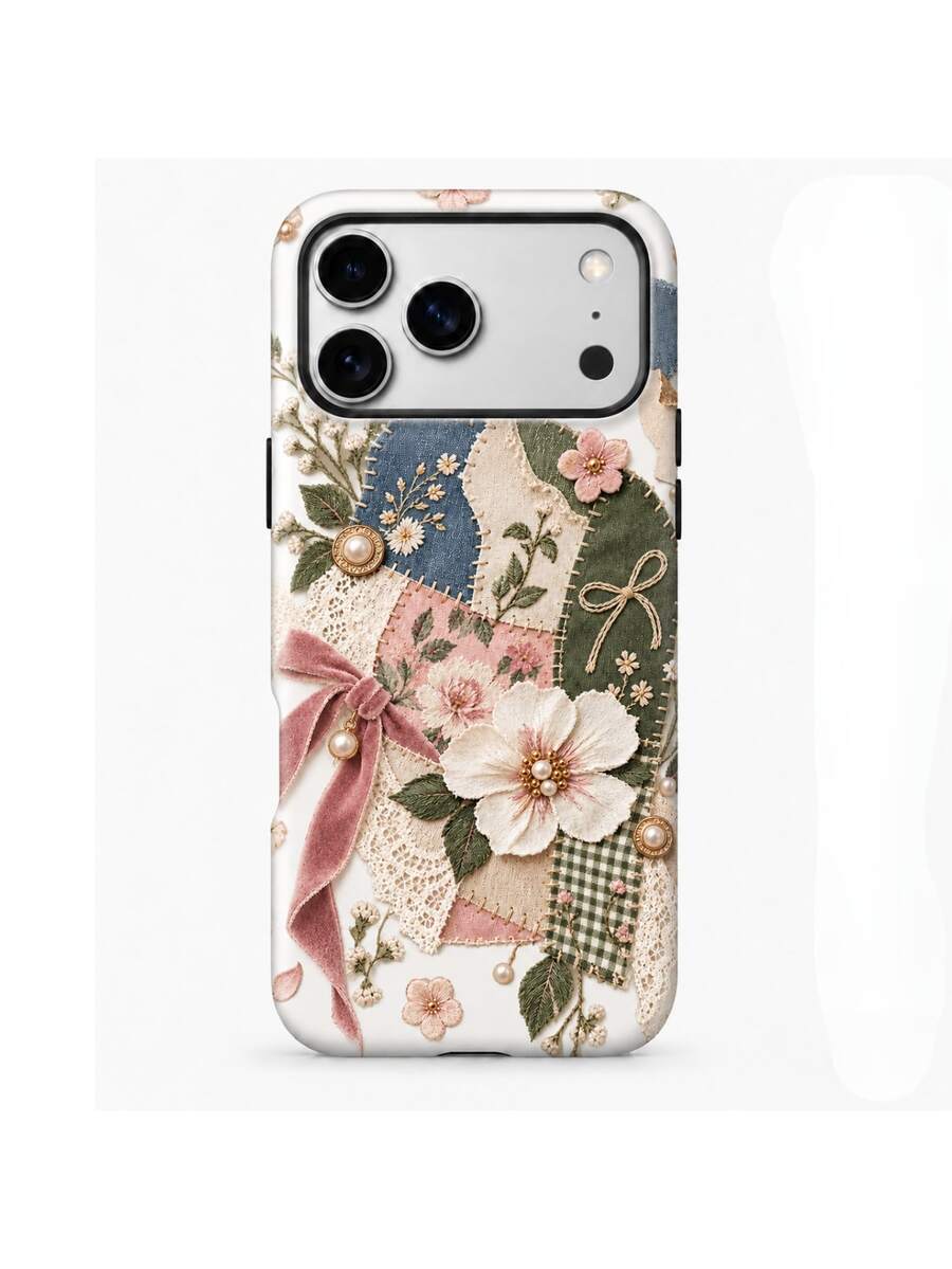 Casing Ponsel Bertekstur Pola Usang, Film Fashion & Pelindung Tebal Mengkilap Transparan 2-in-1, Kompatibel dengan iPhone 12 13 14 15 16 17 18-FL-2LH - Berwarna merah muda - View 1