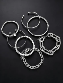 7pcs/Set Personalized Exaggerated Punk Street Style Geometric Pattern Women's Bracelet Set, Suitable For Vacation, Party, Date, Travel, Shopping, Daily Wear - Multicolor - View 5
