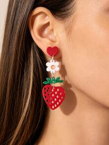 Minimalist Cute Floral Dopamine Candy Color Strawberry Sweet Acrylic Earrings - Multicolor - View 1