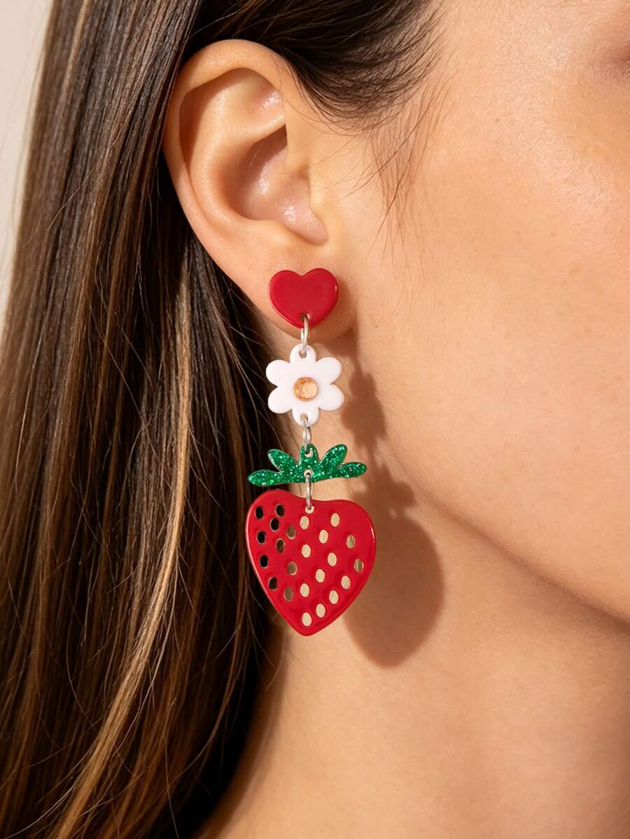 Minimalist Cute Floral Dopamine Candy Color Strawberry Sweet Acrylic Earrings - Multicolor - View 1