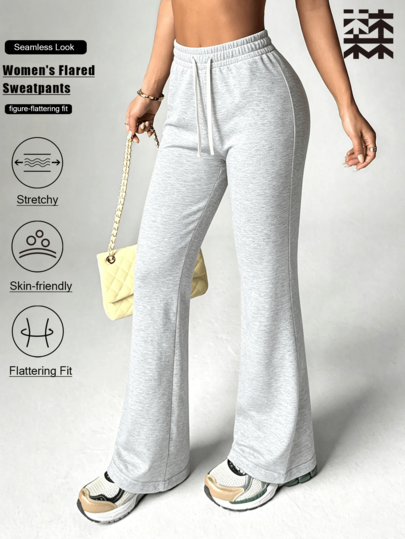 mulinsen Women's Flared Leg Sweatpants, Elastic Drawstring Draping Slimming, Daily Commute Sports Jogging