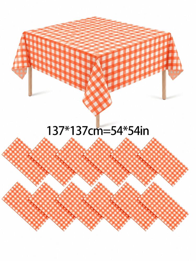 1/6/12 piezas - 137*274cm Mantel de plástico a cuadros naranja y blanco, mantel desechable decorativo a cuadros naranja y blanco, adecuado para picnic, granja, cumpleaños, boda, mantel rectangular, mantel de fiesta, Halloween, decoración de otoño - naranja - Añade 2
