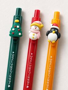 12Pcs Christmas Theme Cartoon 3D Shaped Retractable Neutral Pen Set (Includes 6 Pens And 6 Refills), Suitable For Student Learning, Office Work, Christmas Stocking Fillers, Christmas Party Gifts, New Year Gifts - Multicolor - View 2