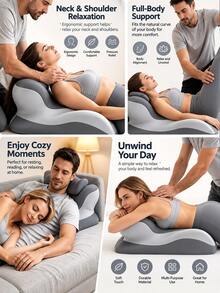1pc Ergonomic Reading Pillow, Backrest Pillow, Memory Foam Wedge Pillow, Adjustable Neck Pillow, Multi-Position Support Cushion, Suitable For Stomach Sleepers And Sedentary People, Removable & Washable Pillowcase - Grey Pink Medium - 1PC - View 4