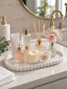 1PC Oval Vanity Tray Decorative Scalloped Storage Tray Perfume Makeup Organizer Jewelry Display Countertop Organizer Dresser Bathroom Bedroom Candle Reed Diffuser Home Decor Tabletop Accent Gift Room Decor Halloween Kitchen Cup Christmas Tools - Multicolor - View 3