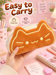 1pc Cute Cat Plush Pencil Case – Soft Cartoon Kitten High-Capacity Pen Pouch – Zippered Stationery Organizer - Multiple Styles - View 7