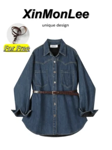 Thermal Lined Thick Design Niche Button-Up Shirt, Casual Elegant Top For Vacation, Office And Daily Wear, Autumn/Winter - Blue - View 1